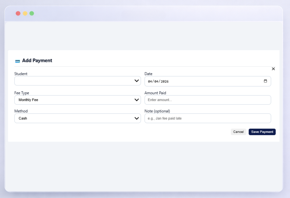 Payment Recording Dialog