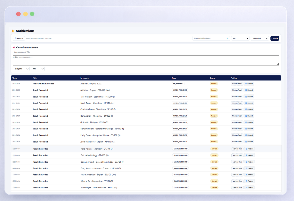 Notifications Listing Page