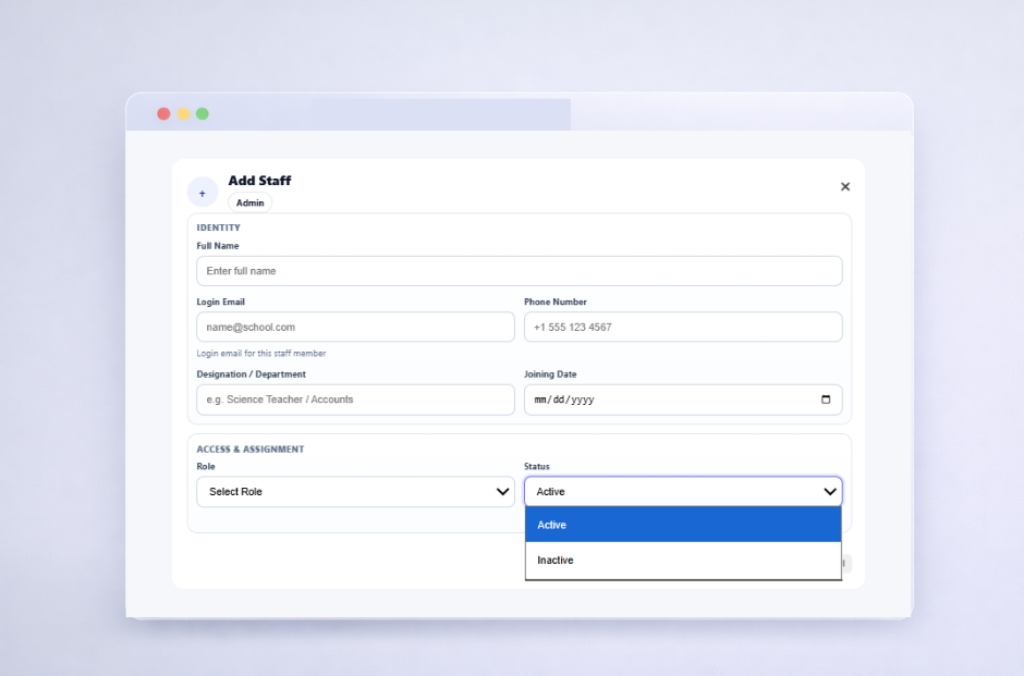 Staff Actions Dropdown